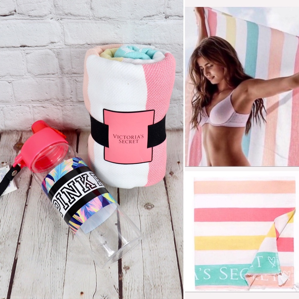 VS PINK Beach Blanket and Water Bottle Set